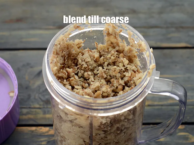 Step 32 – <p>Blending of the cooked matki sprots into a coarse mixture is very important to get …