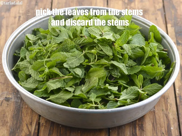Step 6 – Pick the mint leaves from the stems and discard the stems.<br /> &nbsp;