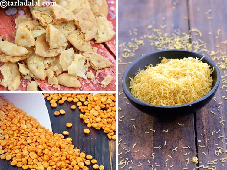 Step 7 – To save on time you can buy readymade papdi, sev and fried masala chana dal.&nbsp;<br …