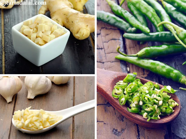 Step 3 – Prefer to chop ginger, garlic and green chillies finely.