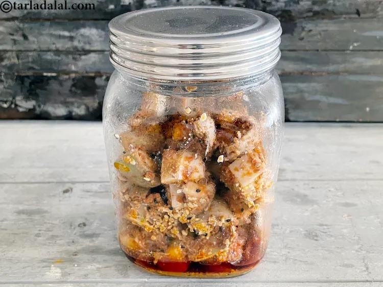 Step 29 – This is what the aam ka achar looks after day 2&nbsp;in the sun. We put …