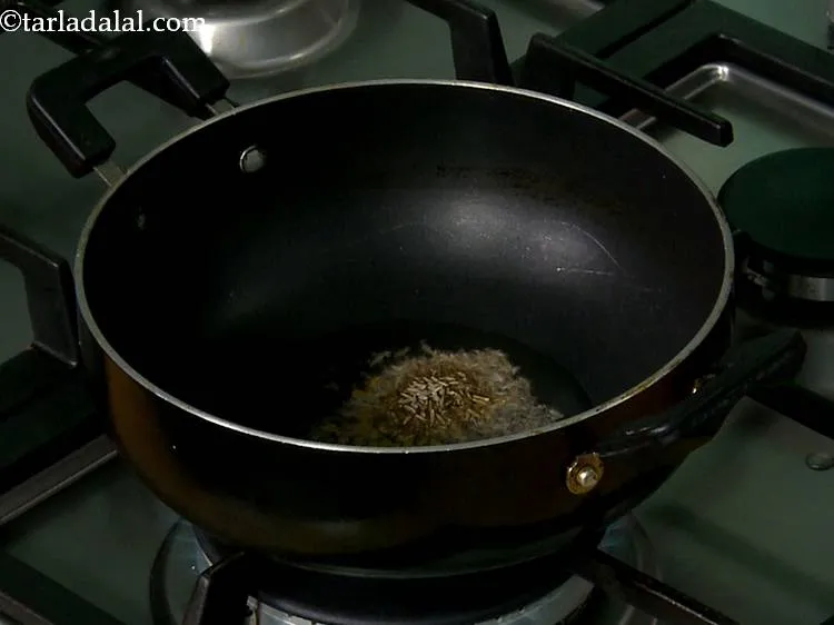 Step 4 – Add the cumin seeds, also called jeera gives a nice flavour to this recipe.&nbsp;