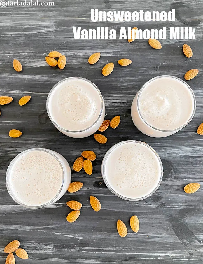 Step 17 – Serve <strong>Indian almond milk | unsweetened vanilla almond milk | instant almond milk |&nbsp;</strong>chilled.