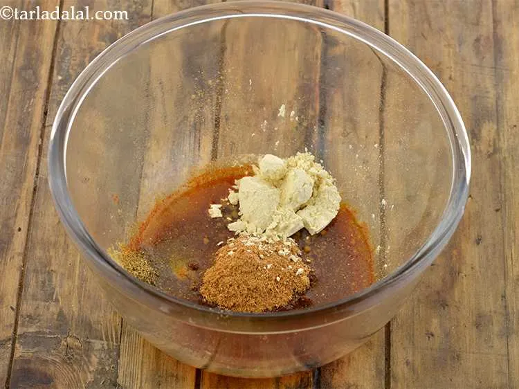 Step 34 – Now add the besan for binding so that the potatoes don&rsquo;t release water.