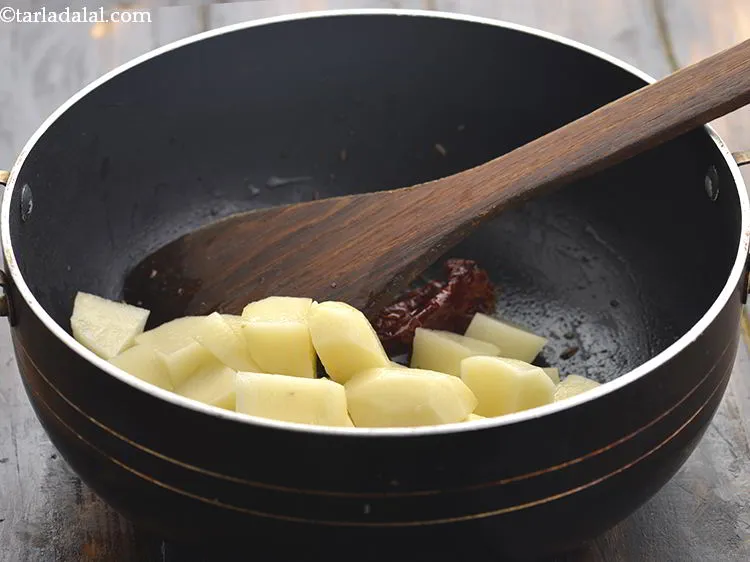 Step 13 – Add the potatoes. You can even chop the potatoes into wedges to make the aloo …