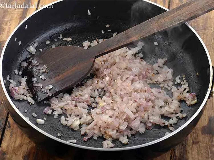 Step 2 – When they crackle, add the onions and saut&eacute; till they are translucent. This would take …