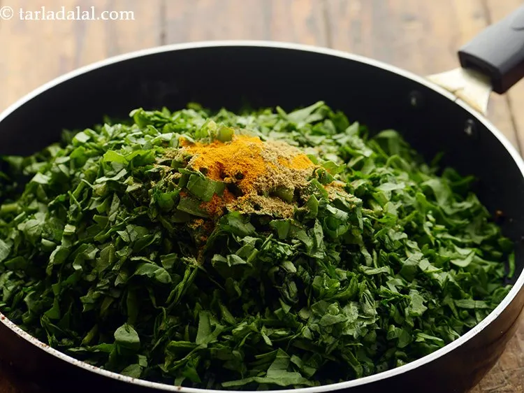 Step 14 – Add turmeric powder. The aloo palak recipe makes use of minimal spices that are easily …