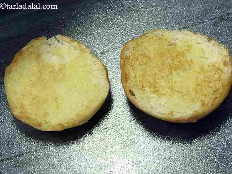 Step 19 – Place 2 cooked burger bun halves on a clean, dry surface.