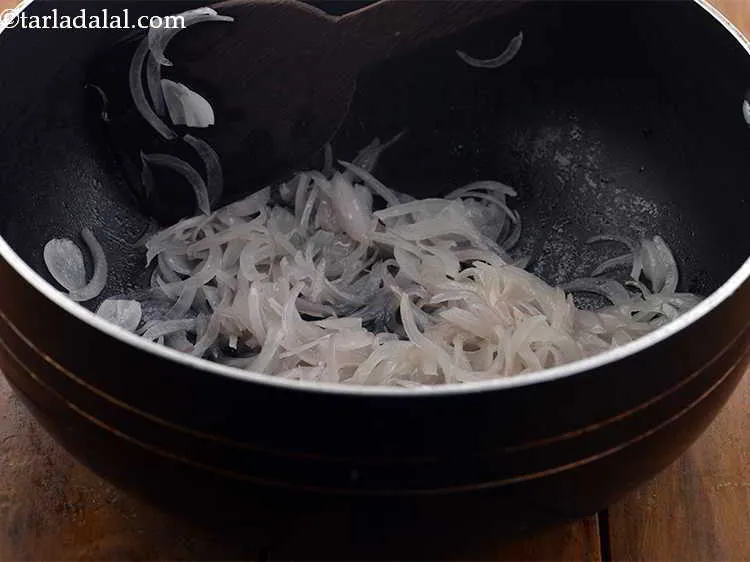 Step 15 – Saut&eacute; the onions on a medium flame for 1 minute.