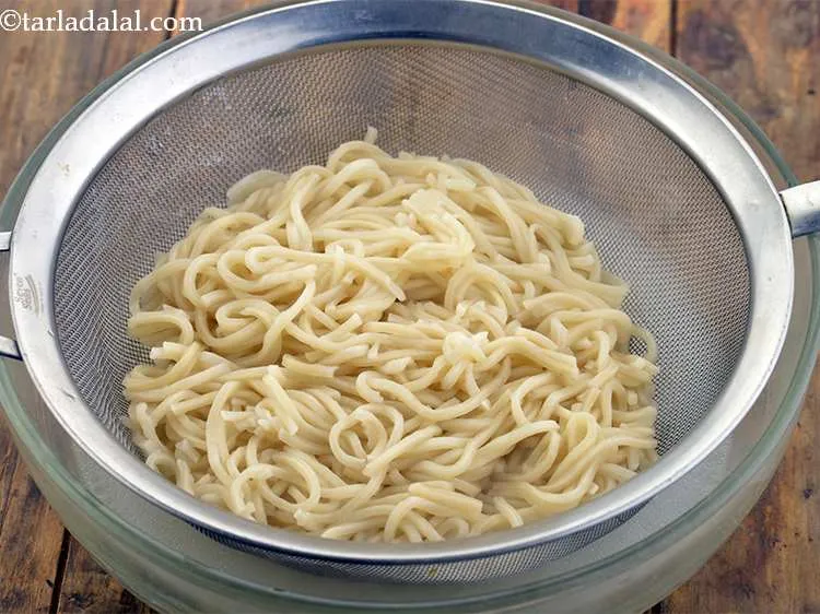 Step 9 – Drain and rinse with cold water to avoid further cooking. Before you deep-fry the noodles …