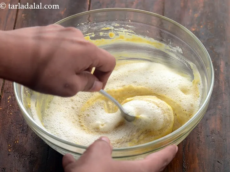 Step 11 – When the bubbles form, mix gently and our amiri khaman batter is ready. If you …