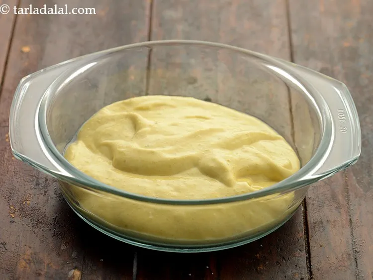 Step 13 – Pour half the batter into the greased microwave-safe container. Always fill up only 75% (height) …