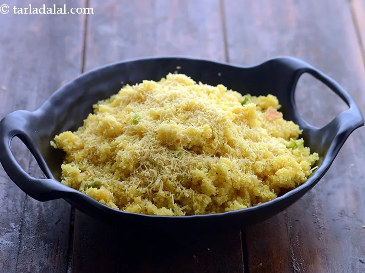 Step 25 – Remove <strong>Amiri khaman</strong> in a serving bowl and garnish with sev. For an added crunch …