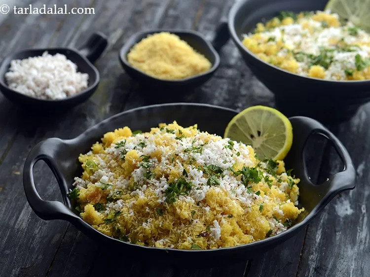 Step 27 – Sprinkle coriander over sev khamani and serve.&nbsp;<a href="https://www.tarladalal.com/Corn-Panki-(-Saatvik-Recipe)-1508r" target="_blank">Corn Panki</a>, <a href="https://www.tarladalal.com/Potato-Bhakarwadi-523r" target="_blank">Potato Bhakarwadi</a>, <a …