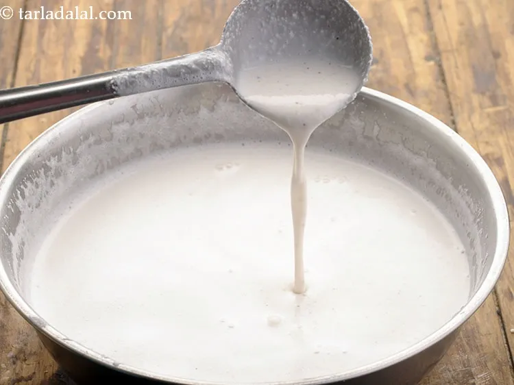 Step 26 – The batter of&nbsp;appam&nbsp;should be of a thinner consistency than dosa batter.