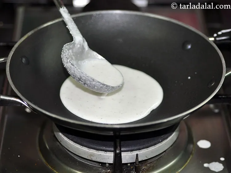 Step 20 – Pour a 1.5 ladleful of the batter into it. The pan should be hot but …