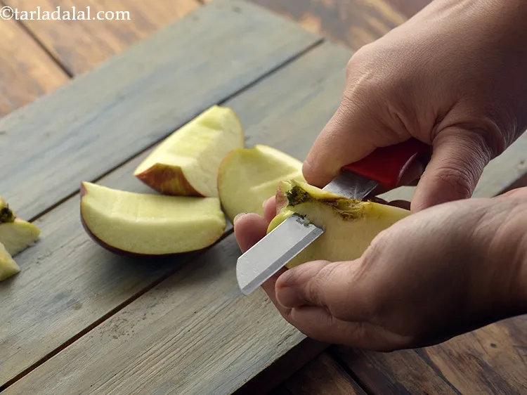 Step 11 – Remove the core and the seeds using the knife and discard them. Alternatively you can …