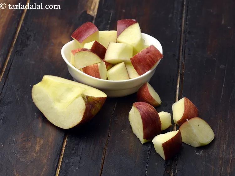 Step 18 – Wash the apple and cut into cubes. We need&nbsp;1 cup&nbsp;<a href="https://www.tarladalal.com/glossary-apple-cubes-57i">apple cubes</a>&nbsp;(unpeeled and deseeded).