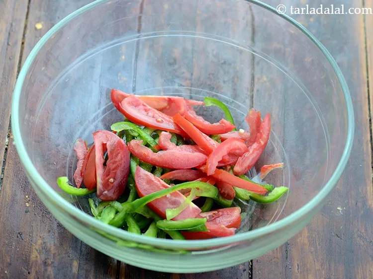 Step 16 – Add tomato strips. We have used deseeded tomatoes as we want this salad to be …
