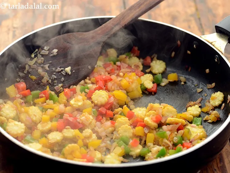 Step 16 – Mix well and saut&eacute; on a medium flame for another 3 to 4 minutes. Keep …