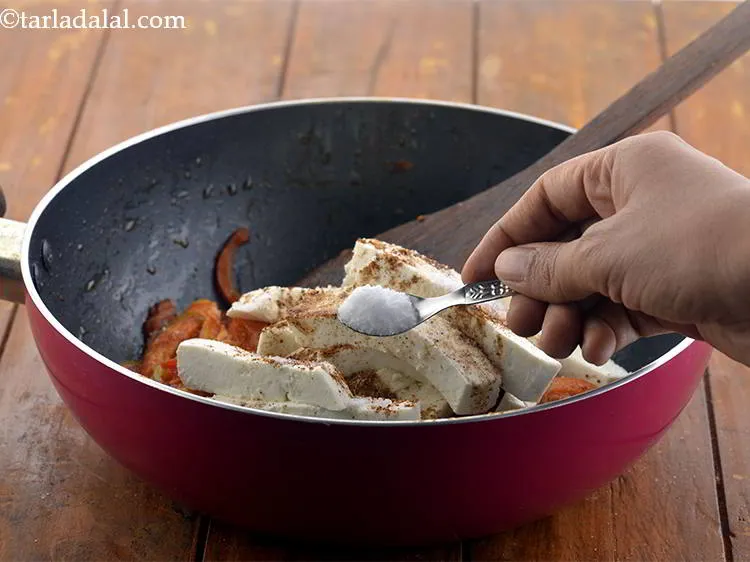 Step 18 – Finally, add the salt to taste to the <strong>Baby corn and Paneer Jalfrazie.</strong>