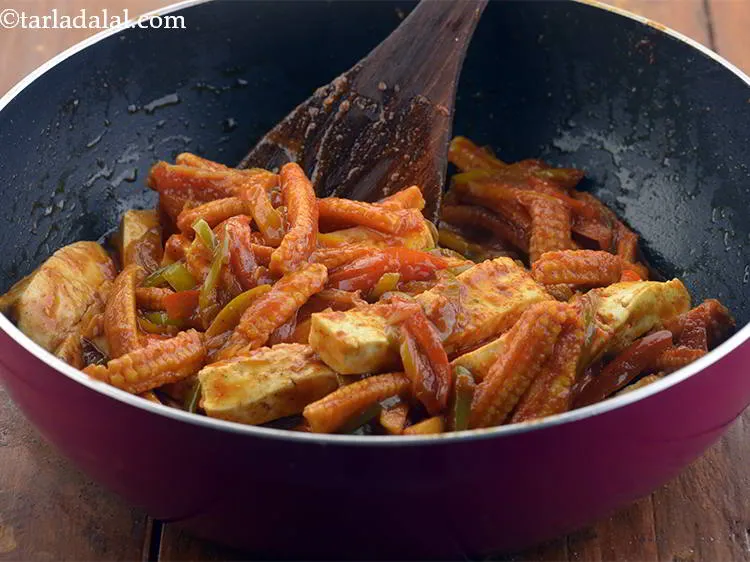 Step 19 – Mix or toss gently as you do not want the paneer to break and cook …