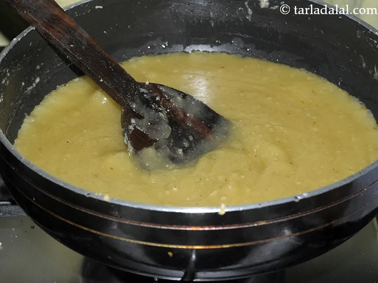 Step 28 – Mix well and once the consistency of <strong>Badam Halwa</strong> is thick but not solid, our …