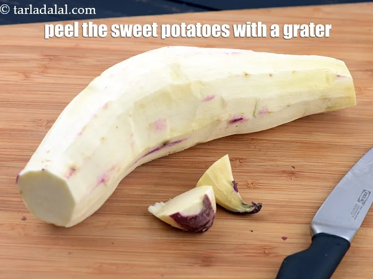 Step 6 – Peel the sweet potatoes with a grater.