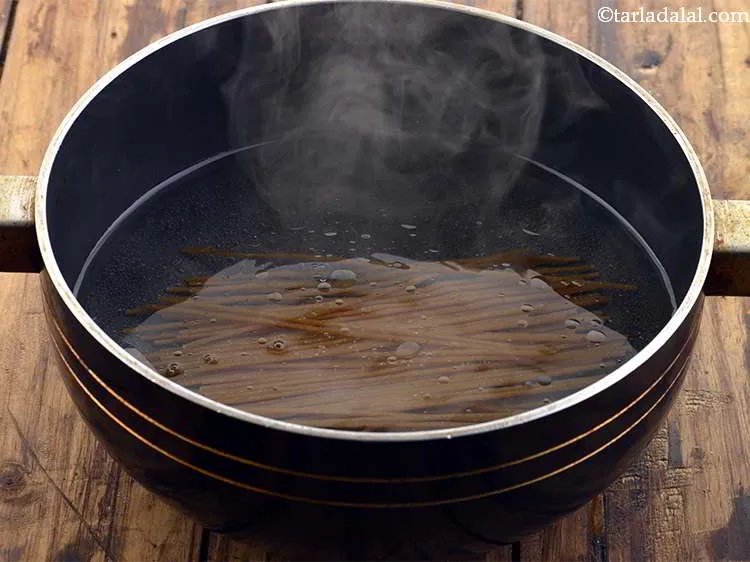 Step 5 – Once the water starts boiling, add the noodles.We have broken the noodles into half because …
