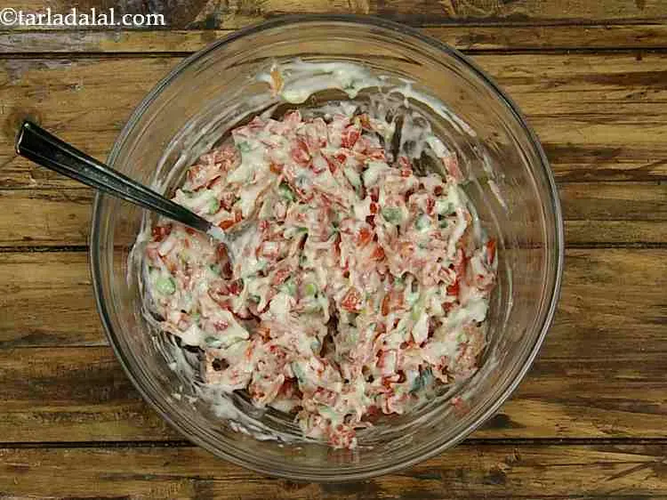 Step 9 – Mix well and your Baked Carrot and Spring Onion Open Toast topping is ready! Divide …