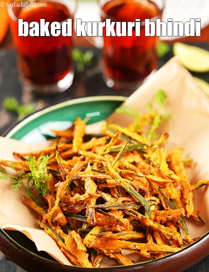 Step 45 – Serve <strong>kurkuri bhindi</strong> immediately garnished with <a href="https://www.tarladalal.com/glossary-chaat-masala-300i">chaat masala</a>.