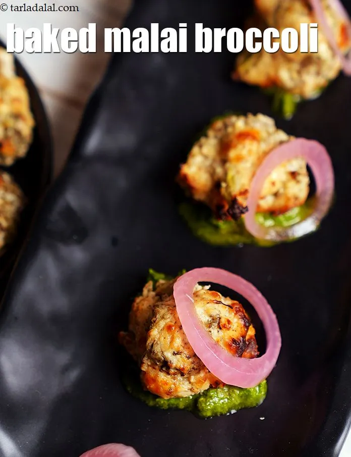 Step 19 – Serve <strong>tandoori malai broccoli</strong> with green chutney and onion rings.