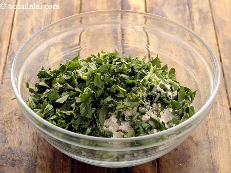 Step 17 – Add 1/4 cup&nbsp;finely&nbsp;<a href="https://www.tarladalal.com/glossary-chopped-fenugreek-811i">chopped fenugreek (methi)</a>.