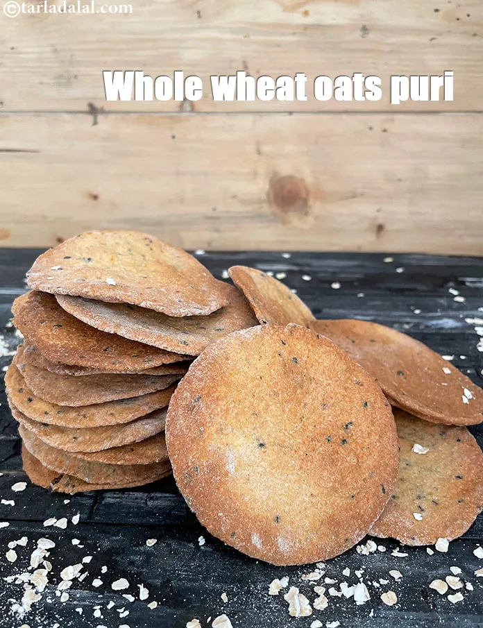 Step 32 – Serve <strong>baked oats puri |&nbsp;whole wheat oats puri&nbsp;|&nbsp;Indian baked oats puri for weight loss&nbsp;|&nbsp;</strong>immediately.