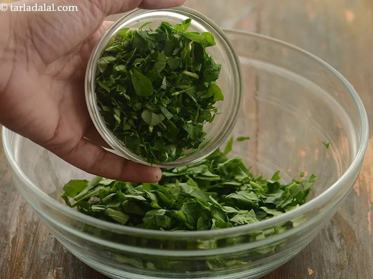 Step 2 – Next, add the clean and washed chopped fenugreek leaves. If you don&rsquo;t like the mouthfeel …