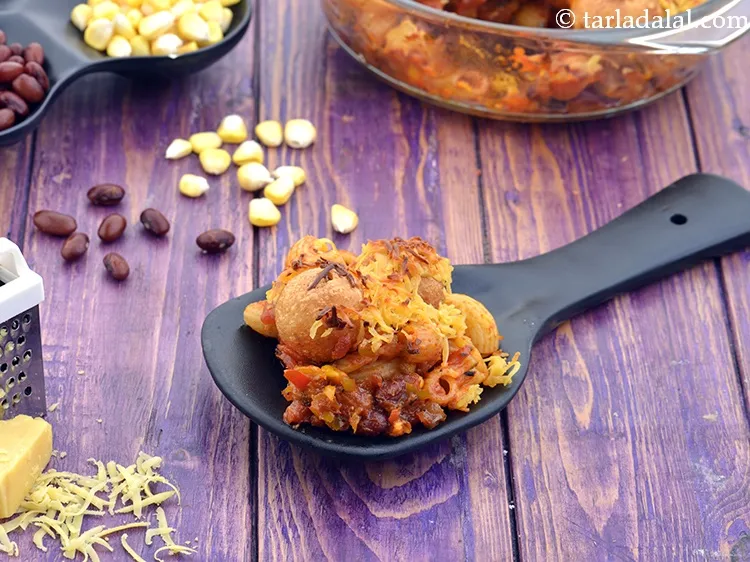 Step 66 – Serve<strong> baked rajma and macaroni with cottage cheese balls recipe | baked macaroni and paneer …