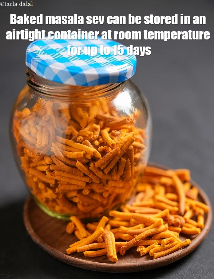Step 33 – <strong>Baked masala&nbsp;sev</strong> can be stored in an airtight container at room temperature for up to …