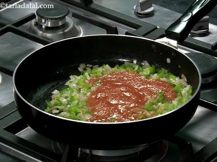 Step 14 – Add the cooked and blended tomato mixture.