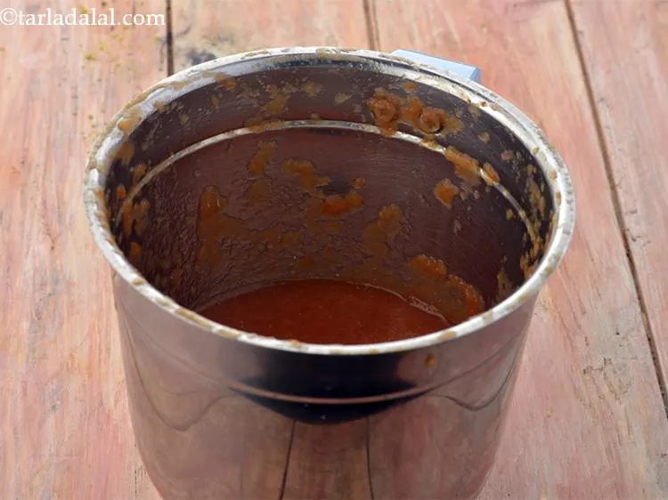 Step 8 – Cool completely and blend them in a mixer till smooth. Keep aside.