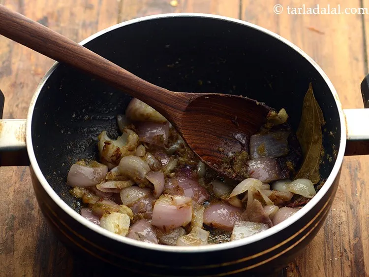 Step 17 – Add the onion cubes and saut&eacute; on a medium flame for 2 minutes.