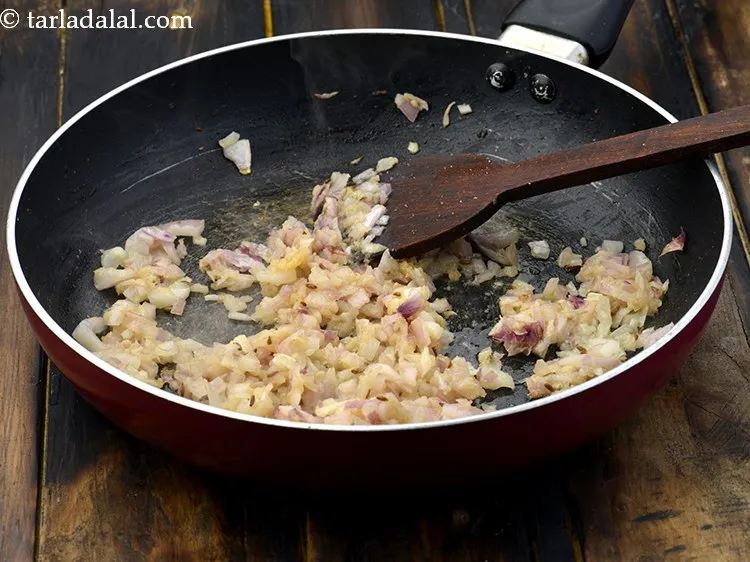 Step 10 – Saut&eacute; on a medium flame for 2 minutes or until they are soft and translucent.
