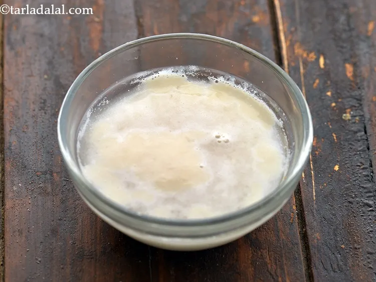 Step 7 – After 5 minutes, the yeast mixture will look like this. You can see a frothy …