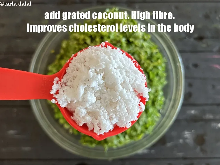 Step 20 – Add&nbsp;<meta charset="UTF-8" />1/4 cup&nbsp;<a href="glossary-grated-coconut-852i">grated coconut</a>.&nbsp;The fresh&nbsp;<a href="https://www.tarladalal.com/recipes-using-coconut-269">coconut</a>&nbsp;has saturated fats but most of it is …
