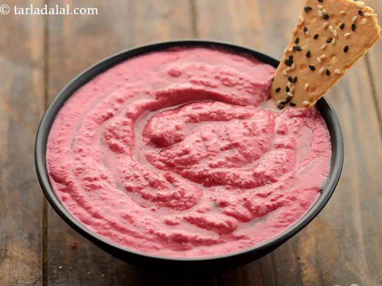 Step 12 – Just before serving, drizzle the olive oil evenly over&nbsp;<strong>beetroot hummus recipe | Indian style beetroot …