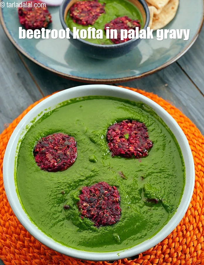 Step 39 – Serve<strong> beetroot tikki in spinach gravy&nbsp;|&nbsp;beetroot kofta in palak gravy&nbsp;|&nbsp;healthy beetroot kofta curry&nbsp;|</strong> immediately.