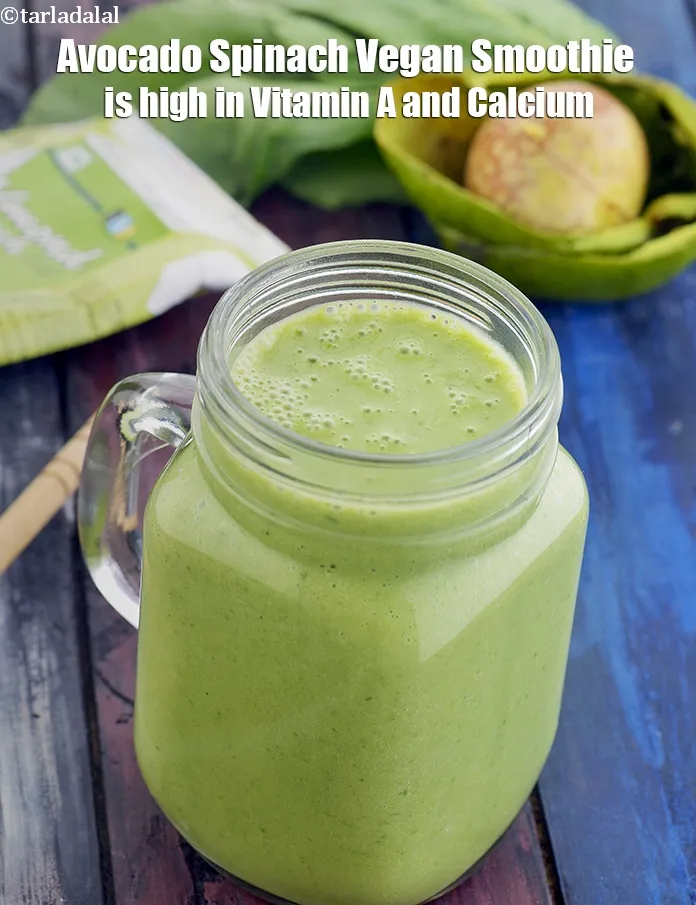 Step 20 – <strong>Avocado Spinach Vegan Smoothie Recipe</strong><strong>&nbsp;is high in</strong> <ol> <li><strong><a href="https://www.tarladalal.com/recipes-for-vitamin-a-rich-816" target="_blank">Vitamin A rich recipes,&nbsp;Beta Carotene</a></strong><a …