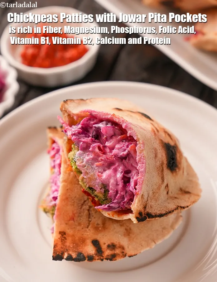 Step 60 – <strong>Chickpeas Patties with Jowar Pita Pockets&nbsp;is rich in below macronutrients, vitamins and minerals given in …