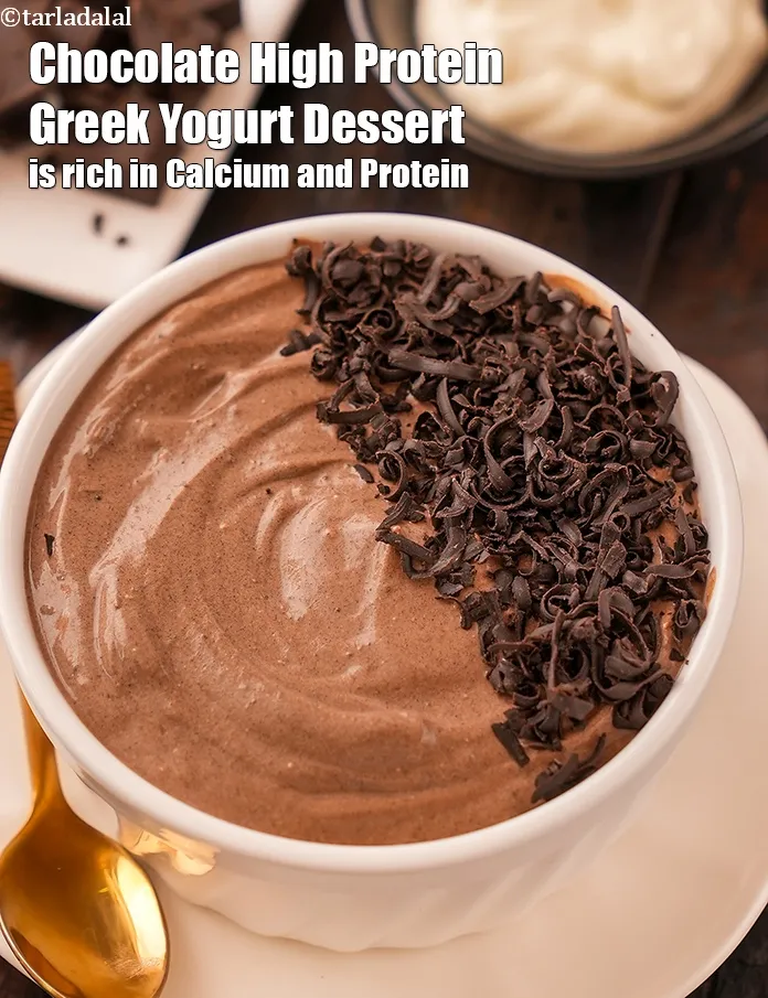 Step 18 – <strong>Chocolate High Protein Greek Yogurt Dessert&nbsp;is rich in below macronutrients, vitamins and minerals given in …