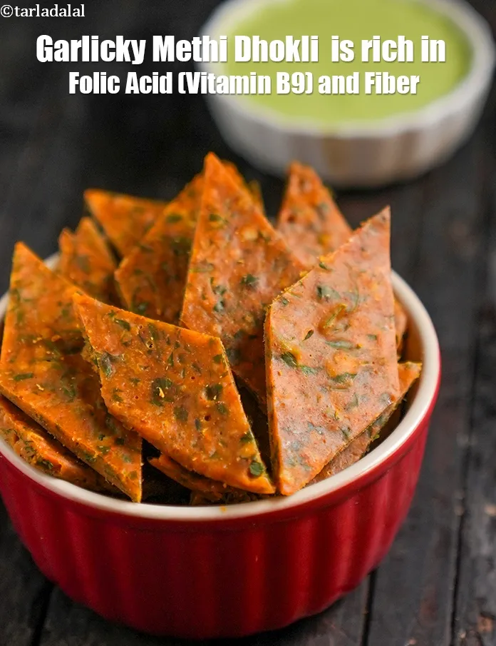 Step 23 – <strong>Garlicky Methi Dhokli&nbsp;&nbsp;is rich in below macronutrients, vitamins and minerals given in descending&nbsp;order (highest to …