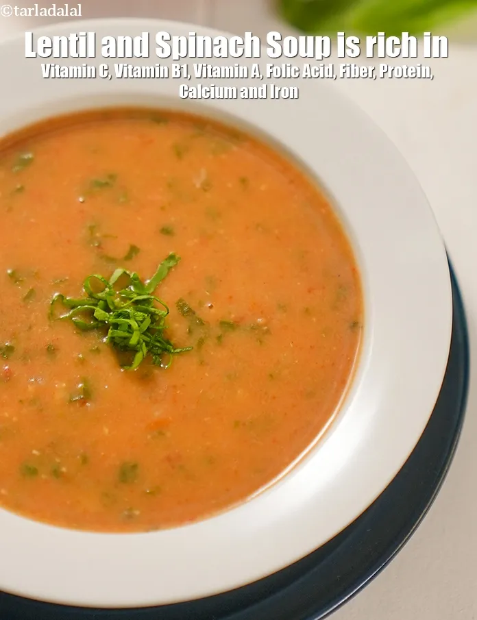Step 32 – <strong>Lentil and Spinach Soup&nbsp;is rich in below macronutrients, vitamins and minerals given in descending&nbsp;order (highest …